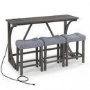 4-Piece Bar Table Set with Power Outlet & Upholstered Stools by LJGDeals
