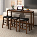 4-Piece Bar Table Set Counter-Height Table and 3 PVC Leather Upholstered Bar Stools-Brown by LJGDeals