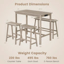 4-Piece Counter Height Dining Table Set with Power Outlet Solid Rubber Wood Kitchen Table by DirectDeals