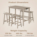 4-Piece Counter Height Dining Table Set with Power Outlet Solid Rubber Wood Kitchen Table by LJGDeals