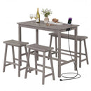 4-Piece Counter Height Dining Table Set with Power Outlet Solid Rubber Wood Kitchen Table by DirectDeals