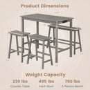 4-Piece Counter Height Dining Table Set with Power Outlet Solid Rubber Wood Kitchen Table by LJGDeals