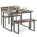 4-Piece Dining Table Set for 4 with 1 Bench and 2 Chairs-Gray by LJGDeals