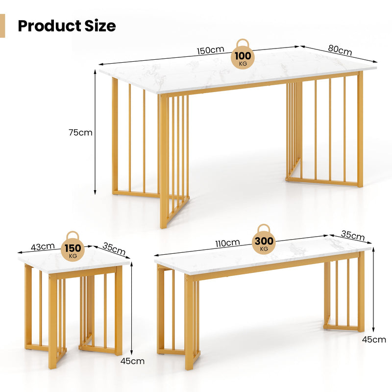 4 Piece Dining Table Set with Bench and 2 Stools-White, photo 6 of 8
