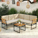 4 Pieces Patio L-Shaped Sofa Set with Cushions and Side Table-Brown by LJGDeals