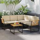 4 Pieces Patio L-Shaped Sofa Set with Cushions and Side Table-Brown by LJGDeals