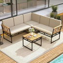 4 Pieces Patio L-Shaped Sofa Set with Cushions and Side Table-Brown by LJGDeals