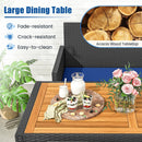 4 Piece Outdoor Dining Set with Wood Topped Dining Table Rattan Loveseat Chair and 2 Ottomans-Navy by LJGDeals