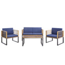 4 Piece Patio Acacia Wood Conversation Set with Soft Seat-Navy by LJGDeals