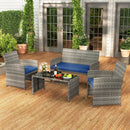 4 Piece Patio Conversation Set Rattan Chair Loveseat and Table Set by LJGDeals