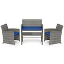 4 Piece Patio Conversation Set Rattan Chair Loveseat and Table Set