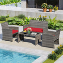 4 Piece Patio Conversation Set Rattan Chair Loveseat and Table Set