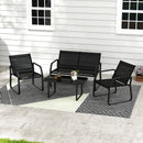 4 Pieces Patio Conversation Set with Breathable Fabric Seat and Tempered Glass Tabletop-Black by LJGDeals