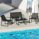4 Pieces Patio Conversation Set with Breathable Fabric Seat and Tempered Glass Tabletop-Black by LJGDeals