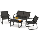 4 Pieces Patio Conversation Set with Breathable Fabric Seat and Tempered Glass Tabletop-Black by LJGDeals