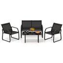 4 Pieces Patio Conversation Set with Breathable Fabric Seat and Tempered Glass Tabletop-Black by LJGDeals