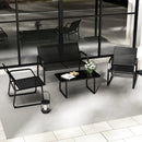 4 Pieces Patio Conversation Set with Breathable Fabric Seat and Tempered Glass Tabletop-Black by LJGDeals
