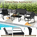 4 Pieces Patio Conversation Set with Breathable Fabric Seat and Tempered Glass Tabletop-Black by LJGDeals