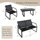 4 Pieces Patio Conversation Set with Breathable Fabric Seat and Tempered Glass Tabletop-Black by LJGDeals