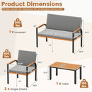 4 Piece Patio Furniture Set with Coffee Table and Loveseat with Removable Cushions-Gray by LJGDeals