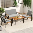 4 Piece Patio Furniture Set with Coffee Table and Loveseat with Removable Cushions-Gray by LJGDeals