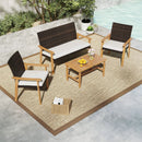 4 Piece Patio Furniture Set PE Rattan Porch Chairs with Acacia Wood Coffee Table and Soft Cushions-White by LJGDeals