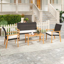 4 Piece Patio Furniture Set PE Rattan Porch Chairs with Acacia Wood Coffee Table and Soft Cushions-White by LJGDeals