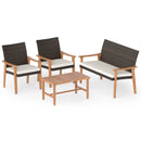 4 Piece Patio Furniture Set PE Rattan Porch Chairs with Acacia Wood Coffee Table and Soft Cushions-White by LJGDeals