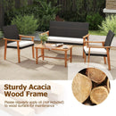 4 Piece Patio Furniture Set PE Rattan Porch Chairs with Acacia Wood Coffee Table and Soft Cushions-White by LJGDeals