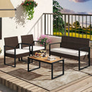 4 Piece Patio Furniture Set Outdoor Rattan Conversation Set with Cushioned Chairs and Wood Plastic Coffee Table-Off White by LJGDeals