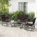 4 Piece Patio Gliding Set Wicker Swing Glider Furniture Set All Weather witrh Tempered Glass Coffee Table-Brown by LJGDeals