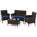 4 Piece Patio Rattan Conversation Set with Cozy Seat Cushions by LJGDeals