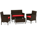 4 Piece Patio Rattan Conversation Set with Cozy Seat Cushions by LJGDeals