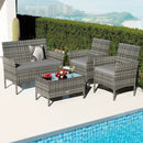 4 Pieces Patio Rattan Conversation Set with Tempered Glass Coffee Table by LJGDeals