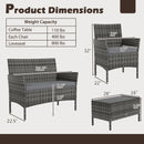 4 Pieces Patio Rattan Conversation Set with Tempered Glass Coffee Table by LJGDeals