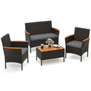 4 Piece Patio Wicker Sofa Set 2 Rattan Chairs and Loveseat with Table-Brown by LJGDeals