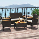 4 Piece Patio Wicker Sofa Set 2 Rattan Chairs and Loveseat with Table-Brown by LJGDeals