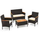 4 Piece Patio Wicker Sofa Set 2 Rattan Chairs and Loveseat with Table-Brown by LJGDeals