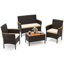 4 Piece Patio Wicker Sofa Set 2 Rattan Chairs and Loveseat with Table-Brown by LJGDeals