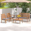 4 Piece Patio Wood Furniture Set Acacia Wood Sofa Set with Loveseat by LJGDeals