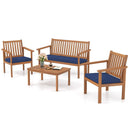 4 Piece Patio Wood Furniture Set Acacia Wood Sofa Set with Loveseat by LJGDeals
