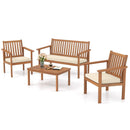 4 Piece Patio Wood Furniture Set Acacia Wood Sofa Set with Loveseat by LJGDeals