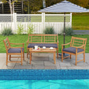 4 Piece Wood Patio Furniture with Armchairs Loveseat and Coffee Table by LJGDeals