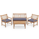 4 Piece Wood Patio Furniture with Armchairs Loveseat and Coffee Table-Gray