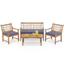 4 Piece Wood Patio Furniture with Armchairs Loveseat and Coffee Table by LJGDeals