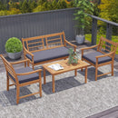 4 Piece Wood Patio Furniture with Armchairs Loveseat and Coffee Table by LJGDeals