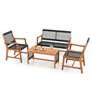 4 Pieces Acacia Wood Patio Conversation Table and Chair Set with Hand Woven Rope by LJGDeals