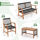 4 Pieces Acacia Wood Patio Conversation Table and Chair Set with Hand Woven Rope by LJGDeals