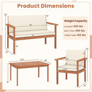4 Pieces Patio Furniture Set Acacia Wood Porch Chairs with Table-White by LJGDeals
