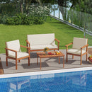 4 Pieces Patio Furniture Set Acacia Wood Porch Chairs with Table-White by LJGDeals